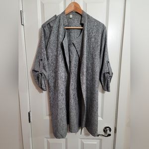 Grey Open Trench Buttoned Arms